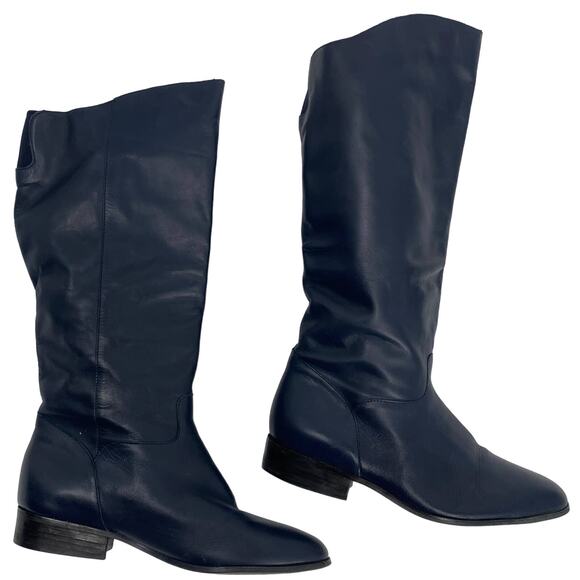 VINTAGE Naturalizer women 9M black leather riding knee high heeled pull on boot - Picture 1 of 7